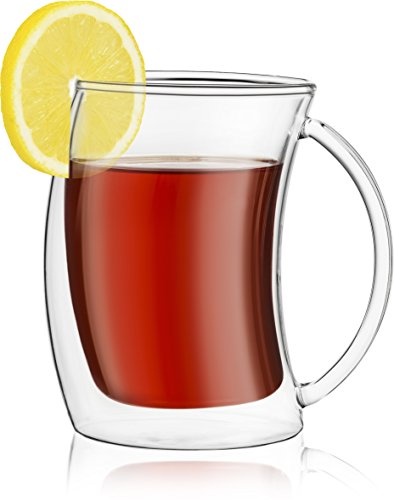 JoyJolt Caleo Collection Glass Coffee Cups Double Wall Insulated Mugs Set Of 2 Glasses (10 oz,300ml)