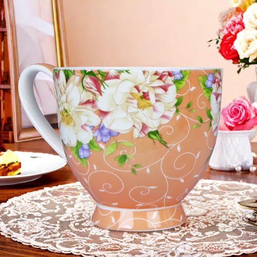 YUESITE 16oz Bone China Coffee Mugs for Women Mugs Flora Coffee Tea Cups Novetly Coffee Cups Gift for Women Mom Friends