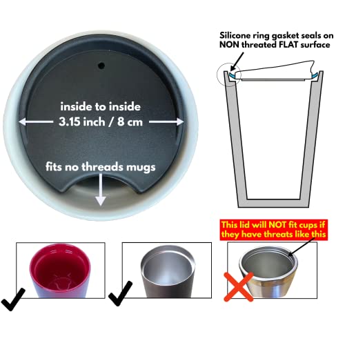 MIE Replacement Lid for Coffee Mug & Tea Cup - Competible With Starbucks Ceramic Travel Mug 10oz / 12oz / 16oz, Tumbler Lid, Mug Lid, Cup Lid