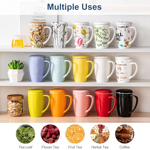LOVECASA Porcelain Tea Mug with Infuser, 16 oz, Yellow