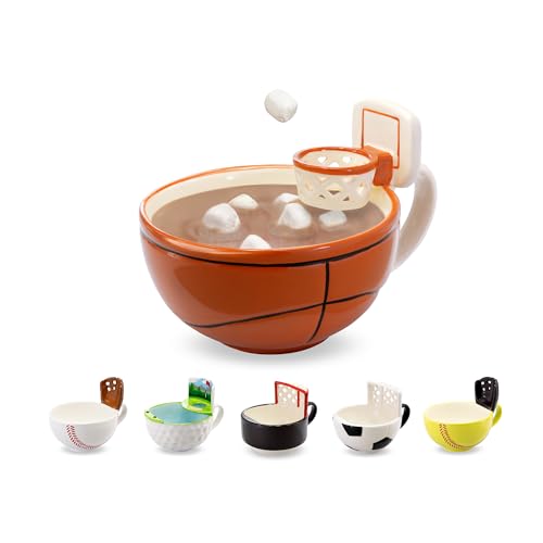 MAX'IS Creations The Mug with a Hoop, Basketball Mug Novelty Mug w Mini Hoop, Big Funny Coffee Mug, Coach Gift, Basketball Gifts for Boys 8-12 12-14, Basketball Accessories, 16oz