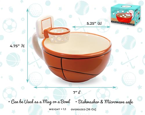 MAX'IS Creations The Mug with a Hoop, Basketball Mug Novelty Mug w Mini Hoop, Big Funny Coffee Mug, Coach Gift, Basketball Gifts for Boys 8-12 12-14, Basketball Accessories, 16oz