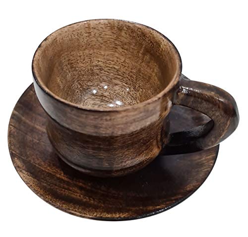 collectiblesBuy Eco-Friendly Espresso Wooden Cup With Saucer Coffee Tea Drinking Tableware Rustic Handcrafted Natural Retro Style