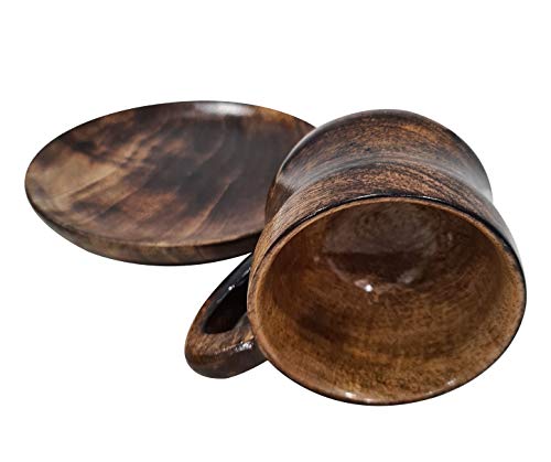 collectiblesBuy Eco-Friendly Espresso Wooden Cup With Saucer Coffee Tea Drinking Tableware Rustic Handcrafted Natural Retro Style