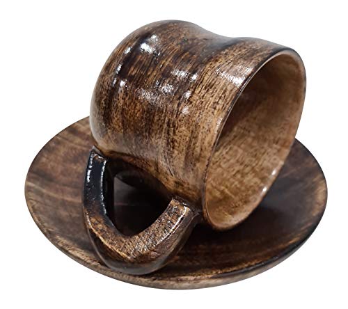collectiblesBuy Eco-Friendly Espresso Wooden Cup With Saucer Coffee Tea Drinking Tableware Rustic Handcrafted Natural Retro Style