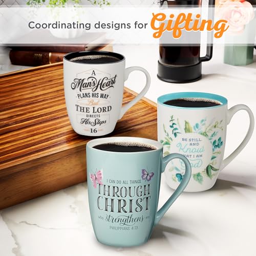 Christian Art Gifts Blue Butterfly Ceramic Coffee Mug – 12 oz. Microwave and Dishwasher-safe Inspirational Scripture Coffee and Tea Mug with Bible Verse: All Things Through Christ – Philippians 4:13