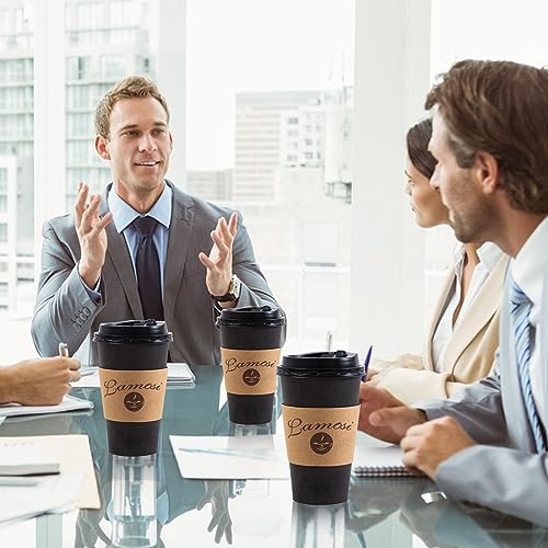 Lamosi 16OZ Coffee Cups, 16 Ounce To Go Cups with Lids, Stir Sticks and Sleeves, 16 Ounce Disposable Coffee Cups, 16 Ounce Black Hot Paper Cups for Home, Travel, Office (16OZ, 50 Pack)