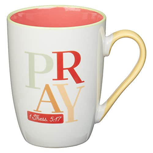 Christian Art Gifts Pink Pastel Ceramic Coffee Mug – 11 oz. Microwave and Dishwasher-Safe Inspirational Scripture Coffee and Tea Mug for Women with Bible Verse: Pray Continually – 1 Thessalonians 5:17