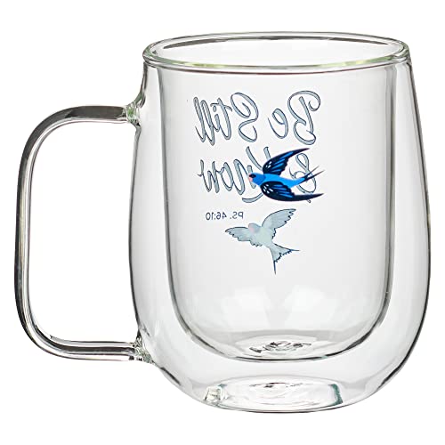 Christian Art Gifts Double Wall Insulated Clear Glass Layer Coffee Mug – 10 oz. Lead and Cadmium-free Coffee and Tea Mug with Inspirational Bible Verse for Women and Men: Be Still & Know - Psalm 46:10