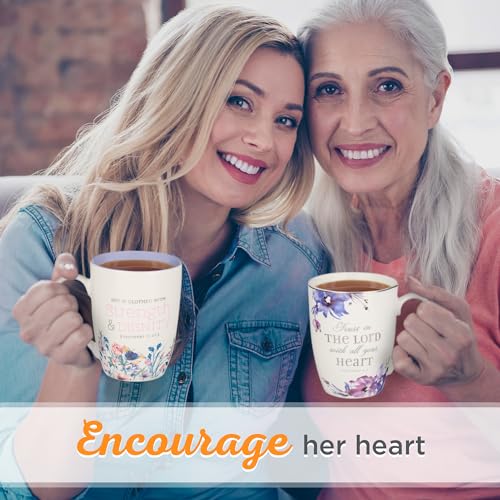 Christian Art Gifts Lavender Floral Ceramic Coffee Mug – 12 oz. Lead and Cadmium-Free Non-Toxic Inspirational Scripture Coffee and Tea Mug for Women with Bible Verse: Strength and Dignity –Prov. 31:25