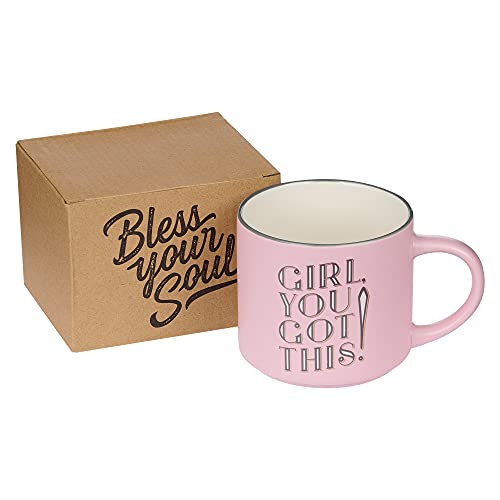 Bless Your Soul XL Pink Coffee Mug Girl You Got This, Funny Birthday Gifts for Women, Mom, Co-worker Boss Lady Mug, Retro-Inspired Designs - 15oz Cup