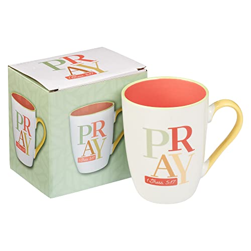 Christian Art Gifts Pink Pastel Ceramic Coffee Mug – 11 oz. Microwave and Dishwasher-Safe Inspirational Scripture Coffee and Tea Mug for Women with Bible Verse: Pray Continually – 1 Thessalonians 5:17