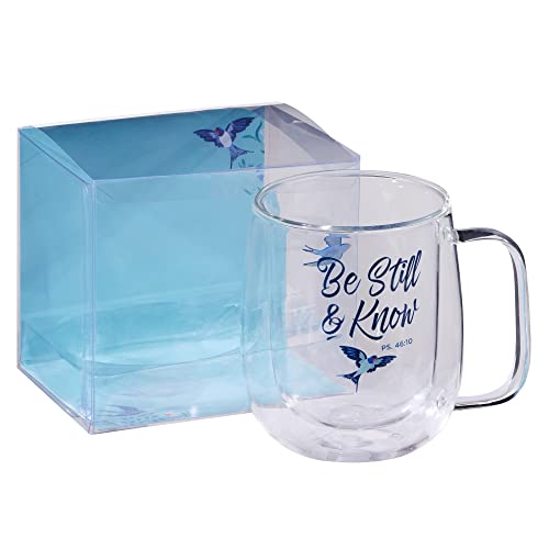 Christian Art Gifts Double Wall Insulated Clear Glass Layer Coffee Mug – 10 oz. Lead and Cadmium-free Coffee and Tea Mug with Inspirational Bible Verse for Women and Men: Be Still & Know - Psalm 46:10