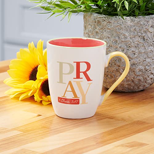 Christian Art Gifts Pink Pastel Ceramic Coffee Mug – 11 oz. Microwave and Dishwasher-Safe Inspirational Scripture Coffee and Tea Mug for Women with Bible Verse: Pray Continually – 1 Thessalonians 5:17