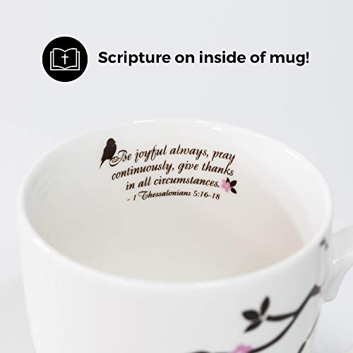Divinity Boutique Inspirational Ceramic, Brown Birds on White Mug, 1 Theses. 5:16-17, The Joyful Always Pray, Multicolor, One Size,12 fluid ounce