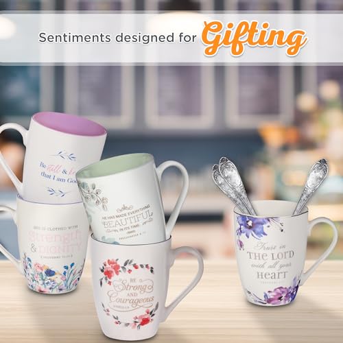 Christian Art Gifts Lavender Floral Ceramic Coffee Mug – 12 oz. Lead and Cadmium-Free Non-Toxic Inspirational Scripture Coffee and Tea Mug for Women with Bible Verse: Strength and Dignity –Prov. 31:25