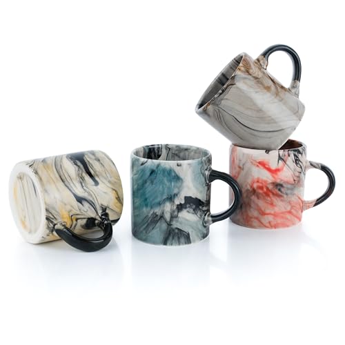 Ceramic Espresso Cups, 5 Oz Espresso Cups Set of 4, Handmade Espresso Cup, 2.75 Inch Espresso Mugs, Multicolor Demitasse Cups, Microwave & Dishwasher Safe Espresso Mugs, Coffe Mug Set (MARBLE DESIGN)