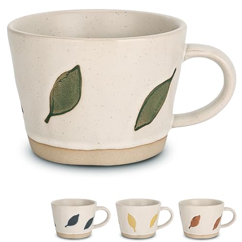 LINVIA Leaf Mug, 11oz Ceramic Coffee Cup for Tea Latte Cappuccino, Cute Unique Stoneware Teacup with Handle, Gift for Women and Men (1 Pack, Green)