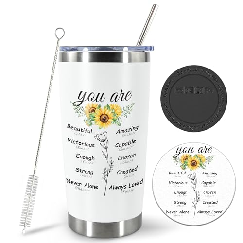 Christian Gifts for Women, 20oz Inspirational Religious Gifts Tumbler Bible Verse Mugs Stainless Steel Tumblers Double Wall Vacuum Insulated Cup for Christian Women, Friend, Coworkers, Sunflowers