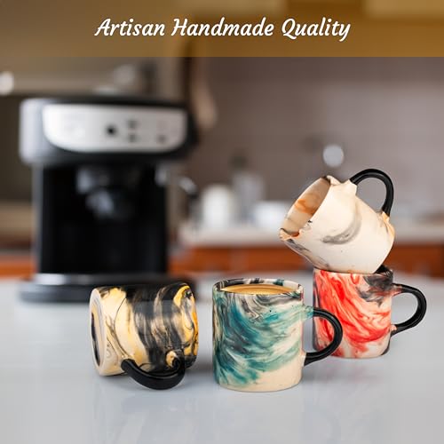 Ceramic Espresso Cups, 5 Oz Espresso Cups Set of 4, Handmade Espresso Cup, 2.75 Inch Espresso Mugs, Multicolor Demitasse Cups, Microwave & Dishwasher Safe Espresso Mugs, Coffe Mug Set (MARBLE DESIGN)