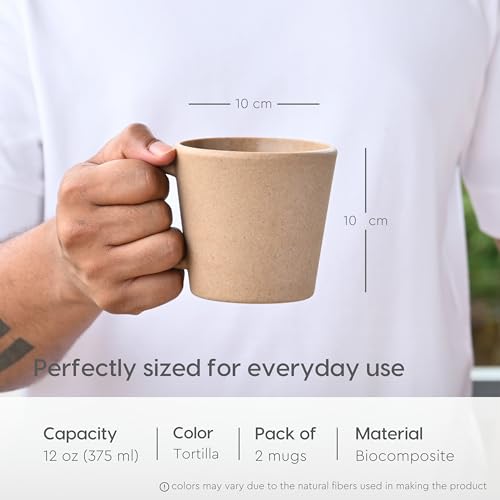 Eha Set of 2 Earth-Friendly Majestic Coffee Mug |12 oz|Made with Rice Husk & Bamboo Fibers|Microwave Safe|Hot & Cold Coffee Cup, Milk & Tea Cup |Matte Finish Mugs for Coffee (Pack Of 2,Tortilla)