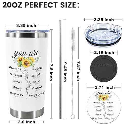 Christian Gifts for Women, 20oz Inspirational Religious Gifts Tumbler Bible Verse Mugs Stainless Steel Tumblers Double Wall Vacuum Insulated Cup for Christian Women, Friend, Coworkers, Sunflowers
