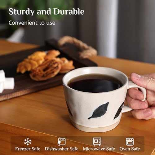 LINVIA Leaf Mug, 11oz Ceramic Coffee Cup for Tea Latte Cappuccino, Cute Unique Stoneware Teacup with Handle, Gift for Women and Men (1 Pack, Green)
