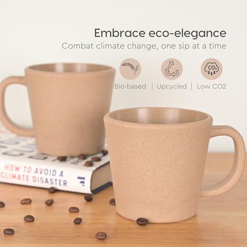 Eha Set of 2 Earth-Friendly Majestic Coffee Mug |12 oz|Made with Rice Husk & Bamboo Fibers|Microwave Safe|Hot & Cold Coffee Cup, Milk & Tea Cup |Matte Finish Mugs for Coffee (Pack Of 2,Tortilla)