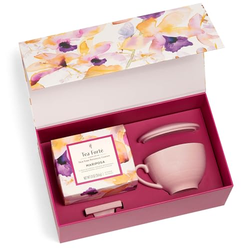 Tea Forte Mariposa Gift Set with Cafe Cup, Tea Tray and 10 Handcrafted Pyramid Tea Infuser Bags