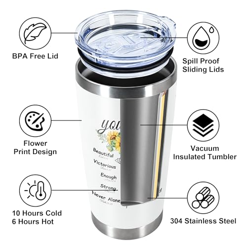 Christian Gifts for Women, 20oz Inspirational Religious Gifts Tumbler Bible Verse Mugs Stainless Steel Tumblers Double Wall Vacuum Insulated Cup for Christian Women, Friend, Coworkers, Sunflowers