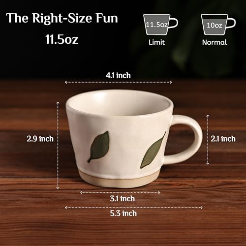 LINVIA Leaf Mug, 11oz Ceramic Coffee Cup for Tea Latte Cappuccino, Cute Unique Stoneware Teacup with Handle, Gift for Women and Men (1 Pack, Green)