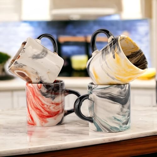 Ceramic Espresso Cups, 5 Oz Espresso Cups Set of 4, Handmade Espresso Cup, 2.75 Inch Espresso Mugs, Multicolor Demitasse Cups, Microwave & Dishwasher Safe Espresso Mugs, Coffe Mug Set (MARBLE DESIGN)