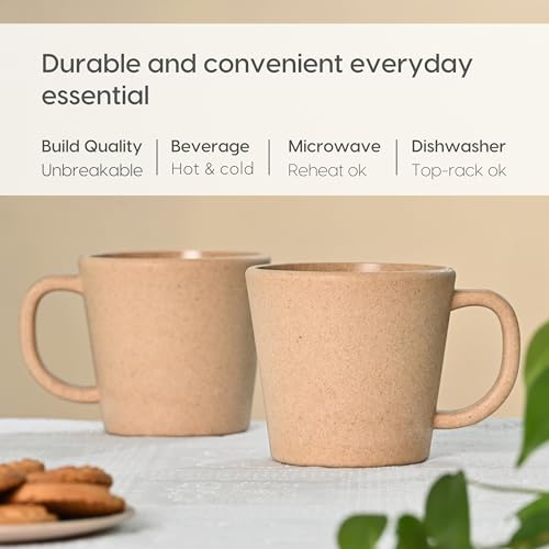 Eha Set of 2 Earth-Friendly Majestic Coffee Mug |12 oz|Made with Rice Husk & Bamboo Fibers|Microwave Safe|Hot & Cold Coffee Cup, Milk & Tea Cup |Matte Finish Mugs for Coffee (Pack Of 2,Tortilla)