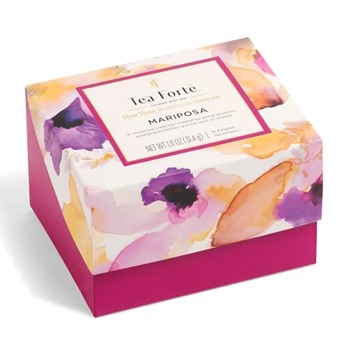 Tea Forte Mariposa Gift Set with Cafe Cup, Tea Tray and 10 Handcrafted Pyramid Tea Infuser Bags