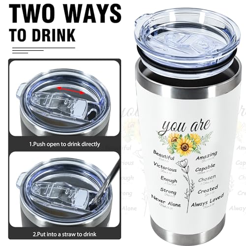 Christian Gifts for Women, 20oz Inspirational Religious Gifts Tumbler Bible Verse Mugs Stainless Steel Tumblers Double Wall Vacuum Insulated Cup for Christian Women, Friend, Coworkers, Sunflowers