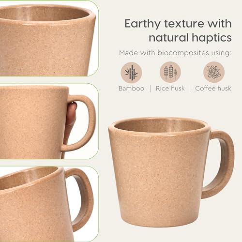 Eha Set of 2 Earth-Friendly Majestic Coffee Mug |12 oz|Made with Rice Husk & Bamboo Fibers|Microwave Safe|Hot & Cold Coffee Cup, Milk & Tea Cup |Matte Finish Mugs for Coffee (Pack Of 2,Tortilla)