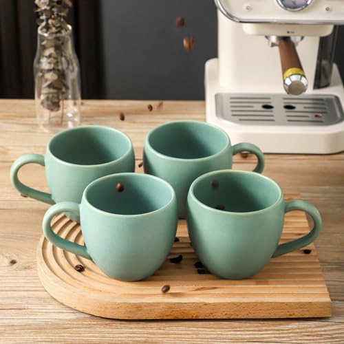 Tikooere 16 oz Coffee Mugs Set, Ceramic Coffee Cups Set of 4, Large Soup Cups with Handle for Coffee, Milk, Tea, Latte, Cereal, Cute Stoneware Mugs for Christmas Housewarming Wedding Gifts, Turquoise