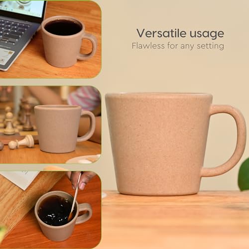 Eha Set of 2 Earth-Friendly Majestic Coffee Mug |12 oz|Made with Rice Husk & Bamboo Fibers|Microwave Safe|Hot & Cold Coffee Cup, Milk & Tea Cup |Matte Finish Mugs for Coffee (Pack Of 2,Tortilla)