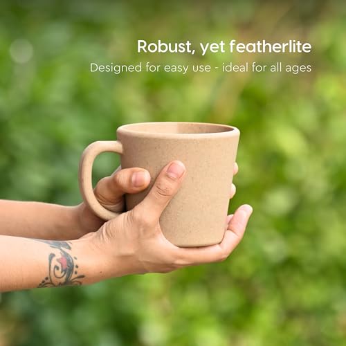 Eha Set of 2 Earth-Friendly Majestic Coffee Mug |12 oz|Made with Rice Husk & Bamboo Fibers|Microwave Safe|Hot & Cold Coffee Cup, Milk & Tea Cup |Matte Finish Mugs for Coffee (Pack Of 2,Tortilla)