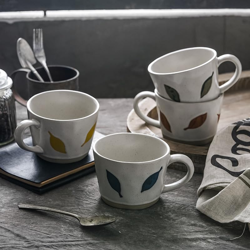 LINVIA Leaf Mug, 11oz Ceramic Coffee Cup for Tea Latte Cappuccino, Cute Unique Stoneware Teacup with Handle, Gift for Women and Men (1 Pack, Green)