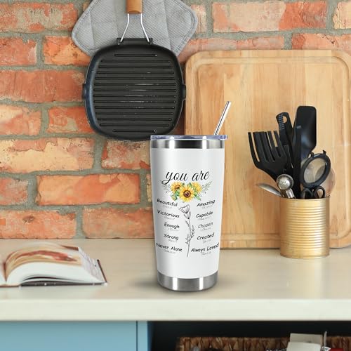 Christian Gifts for Women, 20oz Inspirational Religious Gifts Tumbler Bible Verse Mugs Stainless Steel Tumblers Double Wall Vacuum Insulated Cup for Christian Women, Friend, Coworkers, Sunflowers