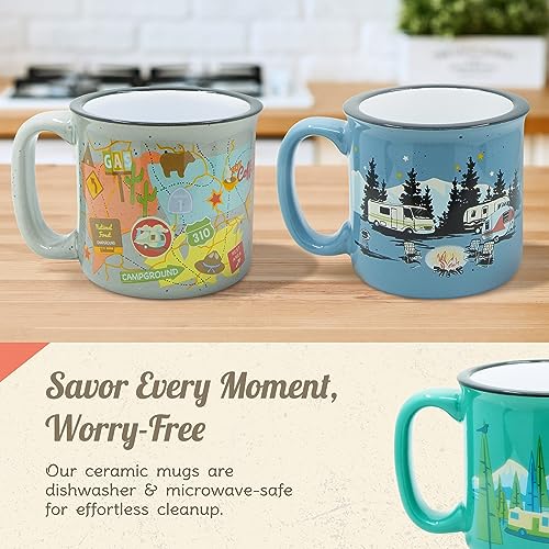Ceramic Coffee Mug - 15 oz Retro Inspired Camping Mug - for Hot & Cold Drinks - Works as a Tea, Soup, & Coffee Mug - Stylish, Versatile, & Microwaveable Camping Coffee Mugs by Camp Casual