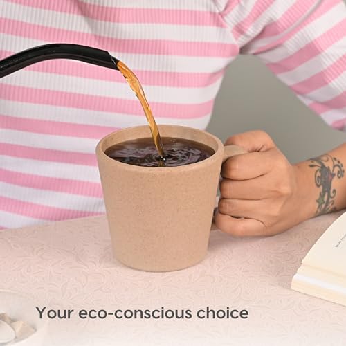 Eha Set of 2 Earth-Friendly Majestic Coffee Mug |12 oz|Made with Rice Husk & Bamboo Fibers|Microwave Safe|Hot & Cold Coffee Cup, Milk & Tea Cup |Matte Finish Mugs for Coffee (Pack Of 2,Tortilla)