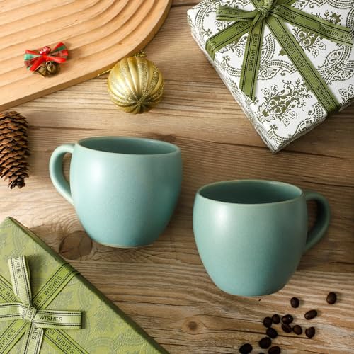 Tikooere 16 oz Coffee Mugs Set, Ceramic Coffee Cups Set of 4, Large Soup Cups with Handle for Coffee, Milk, Tea, Latte, Cereal, Cute Stoneware Mugs for Christmas Housewarming Wedding Gifts, Turquoise