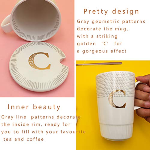Gold Initials Coffee Mug,Unique Birthday Gifts for Women, Novelty Personalized Mugs Gift for Her,Friends, Coworkers, Wife, Mother, Daughter, Sister, Aunt, Man, Cute Ceramic Mug 17oz, Letter C