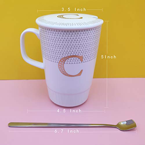 Gold Initials Coffee Mug,Unique Birthday Gifts for Women, Novelty Personalized Mugs Gift for Her,Friends, Coworkers, Wife, Mother, Daughter, Sister, Aunt, Man, Cute Ceramic Mug 17oz, Letter C