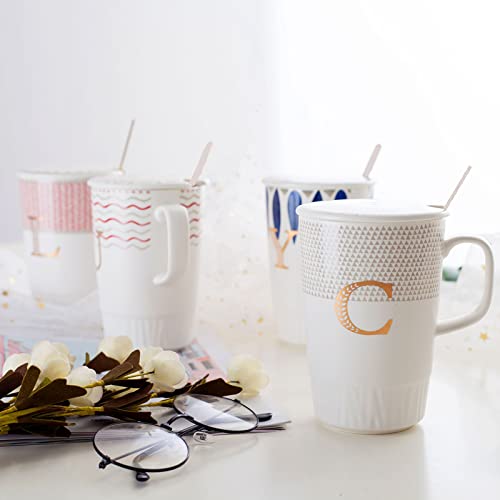 Gold Initials Coffee Mug,Unique Birthday Gifts for Women, Novelty Personalized Mugs Gift for Her,Friends, Coworkers, Wife, Mother, Daughter, Sister, Aunt, Man, Cute Ceramic Mug 17oz, Letter C