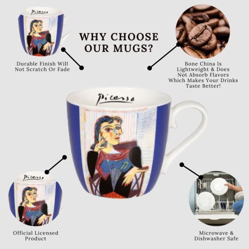 Könitz Waechtersbach Picasso Collection Bone China Coffee Mugs – Dora Maar Coffee Mug – Dishwasher & Microwave Safe Cute Mugs – Handmade Tea Mug – Memorable Coffee Gifts for Artists