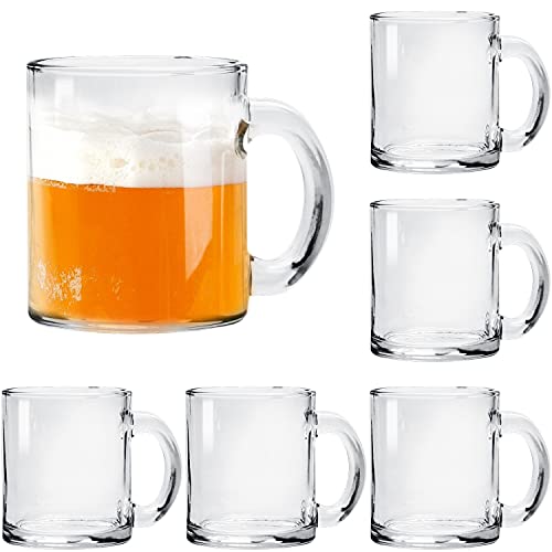 Maredash Glass Coffee Mugs Set of 6,Large Wide Mouth Mocha Hot Beverage Mugs (10oz),Clear Espresso Cups with Handle,Lead-Free,Perfect for Latte,Cappuccino,Hot Chocolate,Tea and Juice