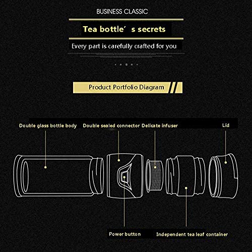 YPCOO 15 oz Double Wall Glass Tea Bottle, Portable Vacuum-Insulated Thermal Tea Bottle, Tea Tumbler with Infuser (black)